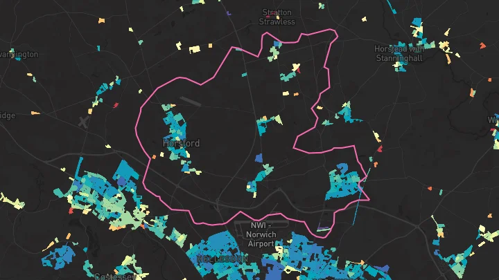House price heatmap showing property values across Horsford