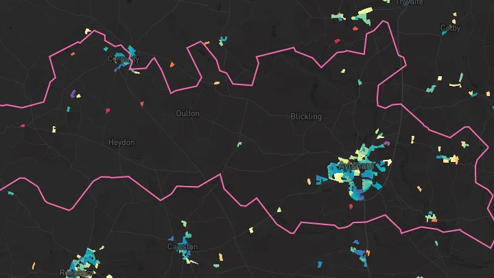 House price heatmap showing property values across Aylsham
