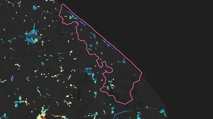 House price heatmap showing property values across Bacton