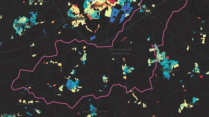 House price heatmap showing property values across Mulbarton