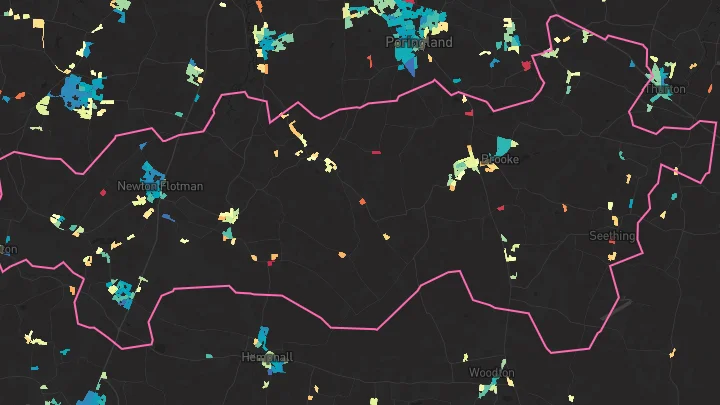 House price heatmap showing property values across Newton Flotman