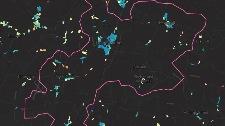 House price heatmap showing property values across Long Stratton