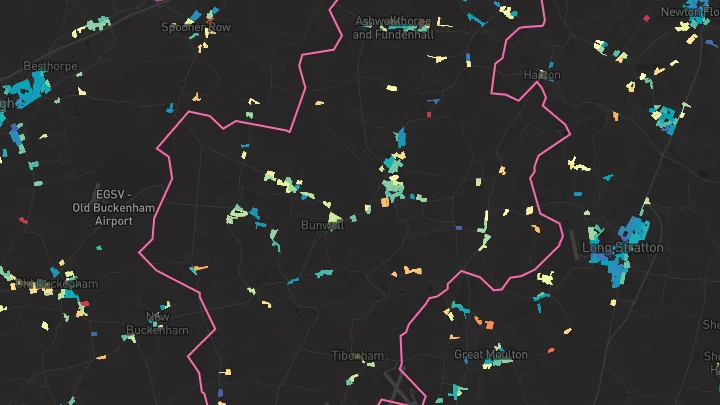 House price heatmap showing property values across Bunwell
