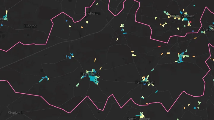 House price heatmap showing property values across East Harling