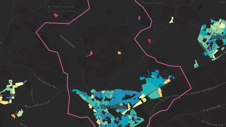 House price heatmap showing property values across Wymondham