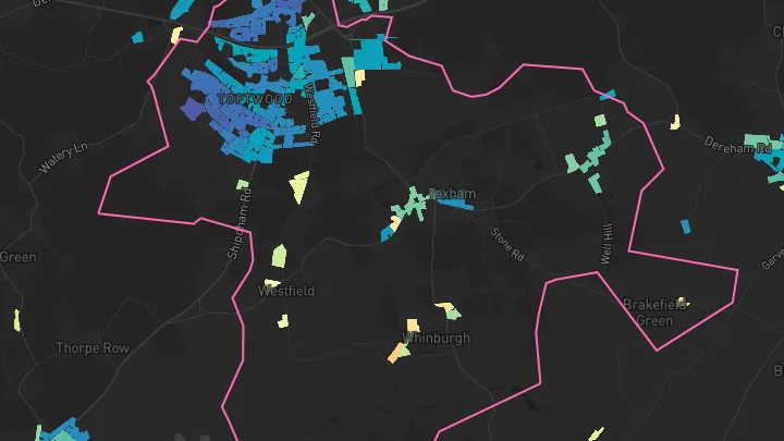 House price heatmap showing property values across Dereham