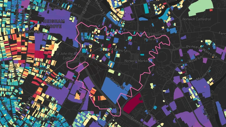 House price heatmap showing property values across Norwich