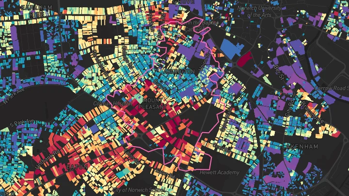 House price heatmap showing property values across Norwich