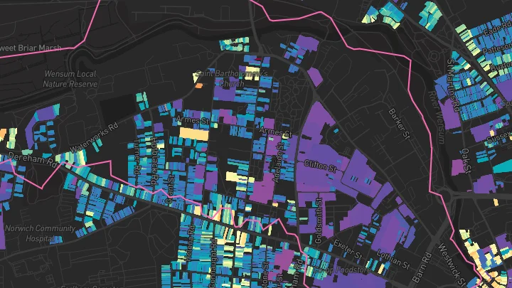 House price heatmap showing property values across Norwich