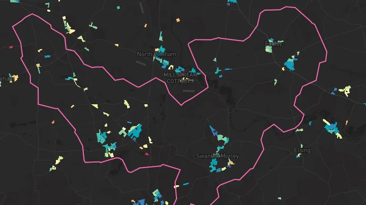 House price heatmap showing property values across Swanton Morley