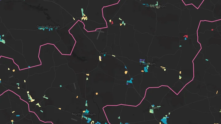 House price heatmap showing property values across North Elmham