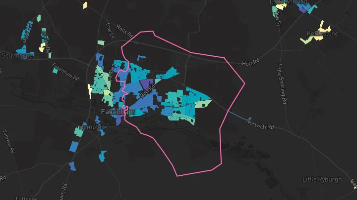 House price heatmap showing property values across Fakenham