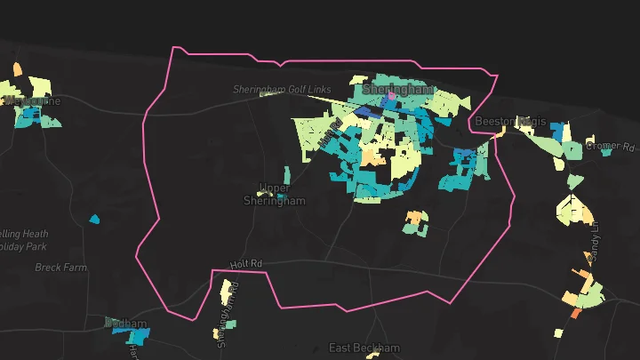 House price heatmap showing property values across Sheringham
