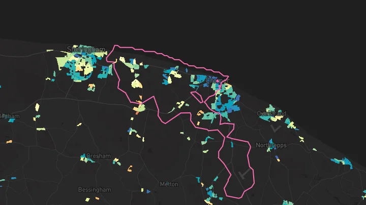House price heatmap showing property values across Cromer