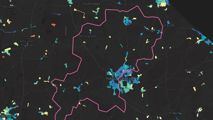 House price heatmap showing property values across North Walsham