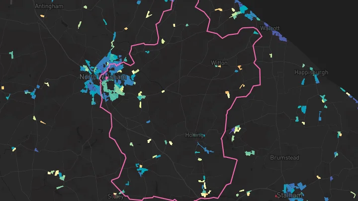 House price heatmap showing property values across North Walsham
