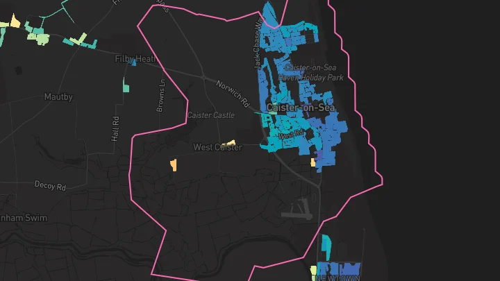 House price heatmap showing property values across Caister On Sea
