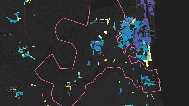 House price heatmap showing property values across Bradwell