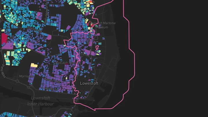 House price heatmap showing property values across Lowestoft