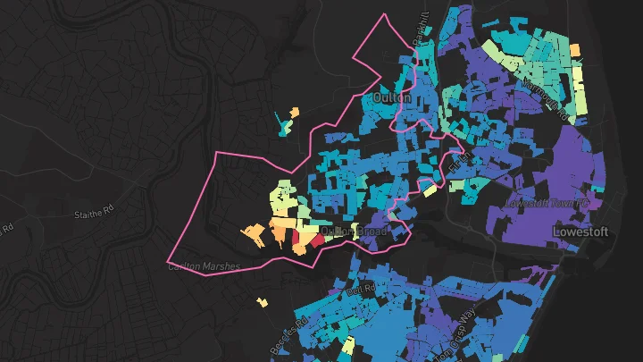 House price heatmap showing property values across Lowestoft