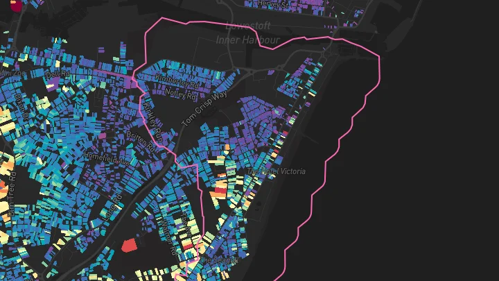 House price heatmap showing property values across Lowestoft