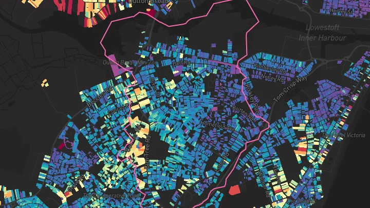 House price heatmap showing property values across Lowestoft