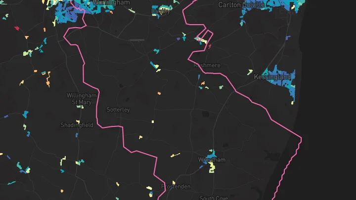 House price heatmap showing property values across Worlingham