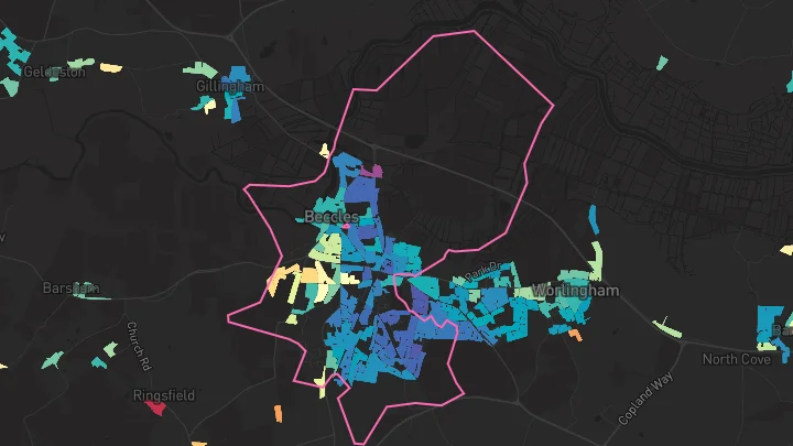 House price heatmap showing property values across Beccles