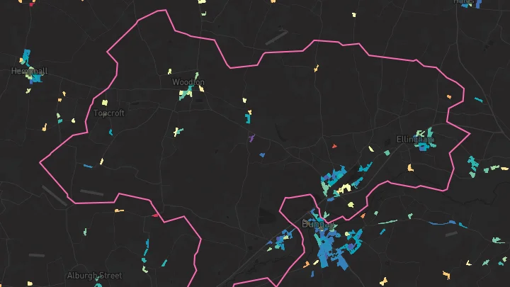 House price heatmap showing property values across Ditchingham