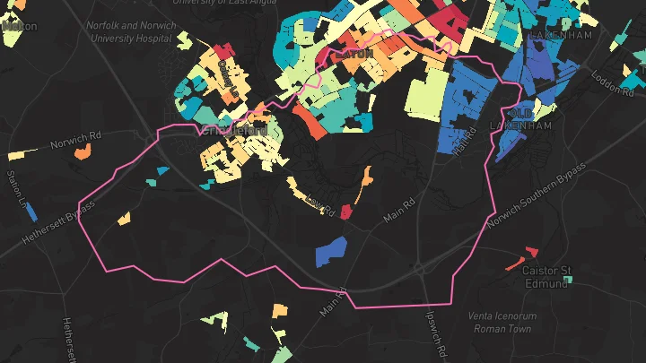 House price heatmap showing property values across Norwich