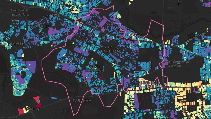 House price heatmap showing property values across Norwich