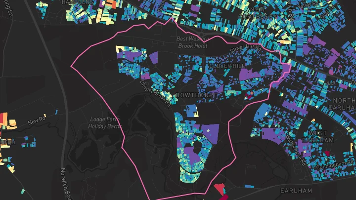 House price heatmap showing property values across Norwich