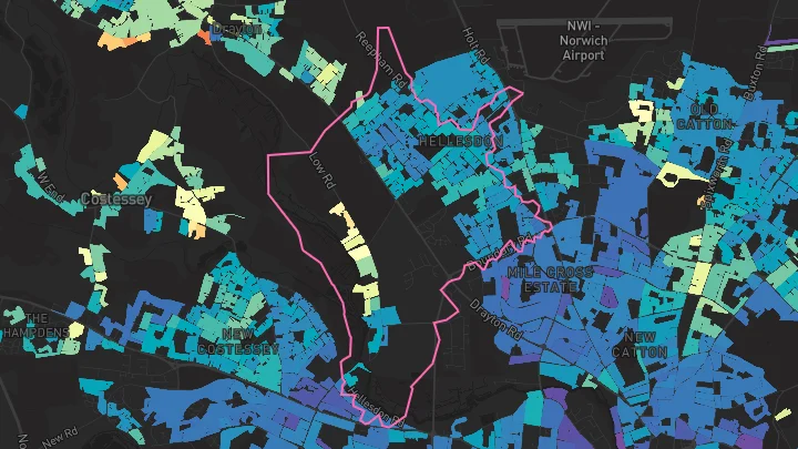 House price heatmap showing property values across Norwich