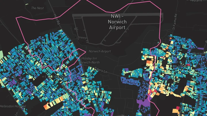 House price heatmap showing property values across Norwich
