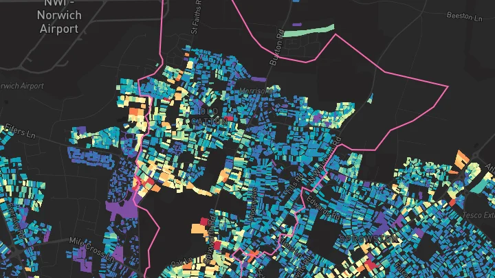 House price heatmap showing property values across Norwich