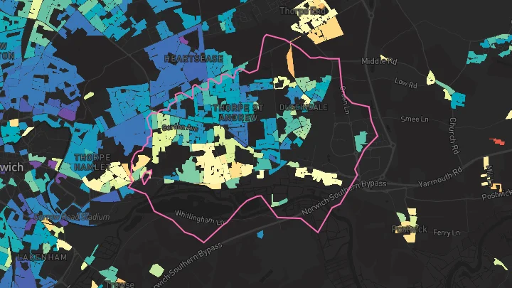 House price heatmap showing property values across Norwich