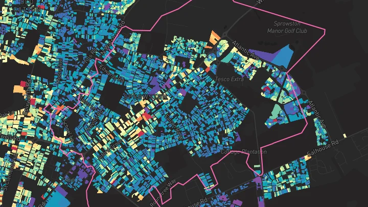 House price heatmap showing property values across Sprowston