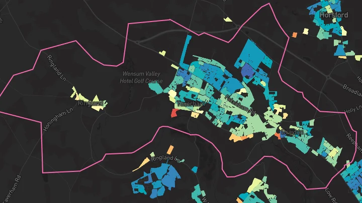 House price heatmap showing property values across Taverham