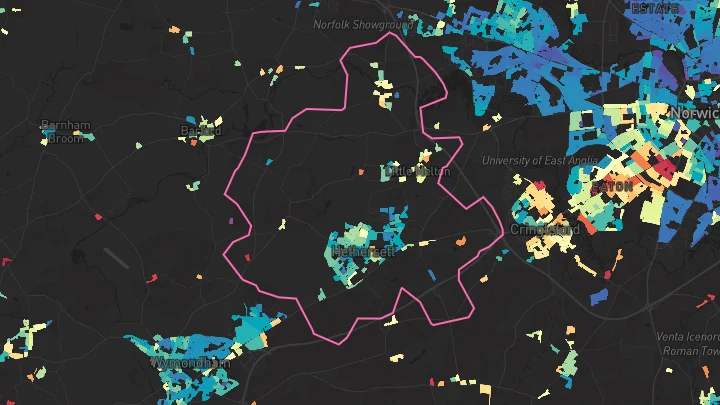 House price heatmap showing property values across Hethersett