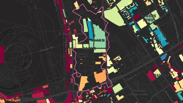 House price heatmap showing property values across Warren Street
