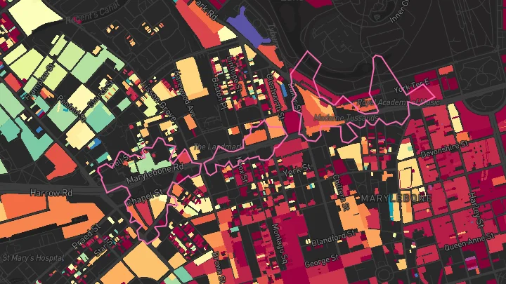 House price heatmap showing property values across Edgware Road