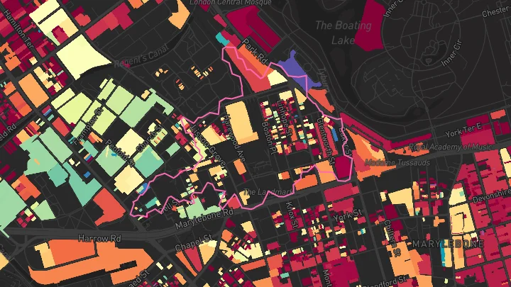 House price heatmap showing property values across Marylebone