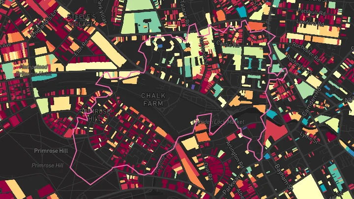 House price heatmap showing property values across Chalk Farm