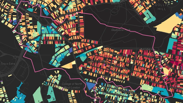 House price heatmap showing property values across Dollis Hill