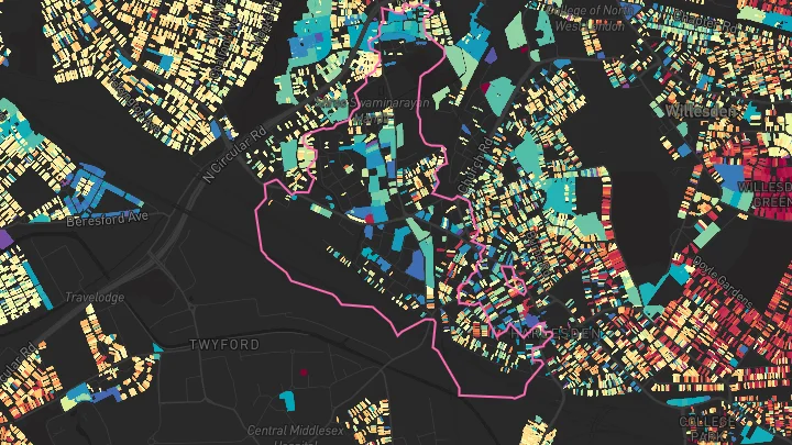 House price heatmap showing property values across Harlesden