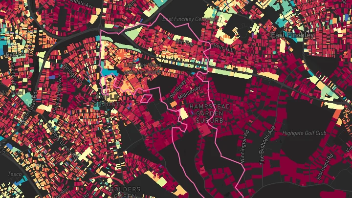 House price heatmap showing property values across Golders Green
