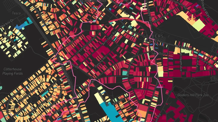 House price heatmap showing property values across Golders Green