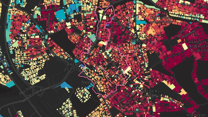 House price heatmap showing property values across Brent Cross