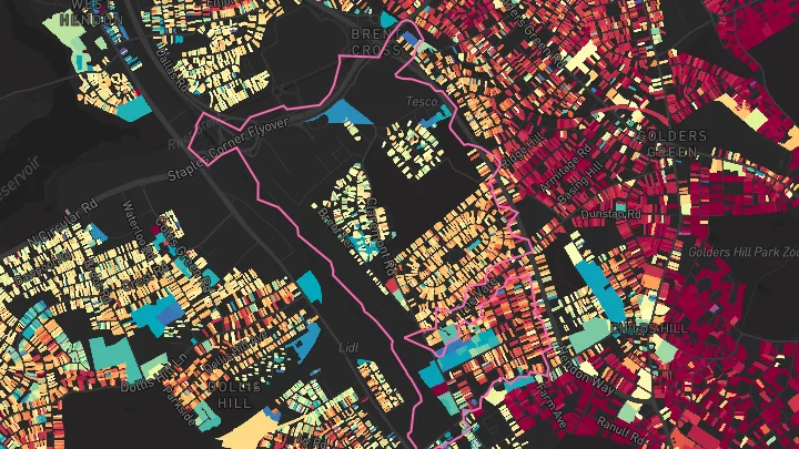 House price heatmap showing property values across Cricklewood
