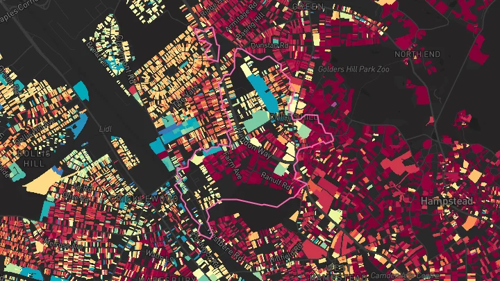 House price heatmap showing property values across Cricklewood